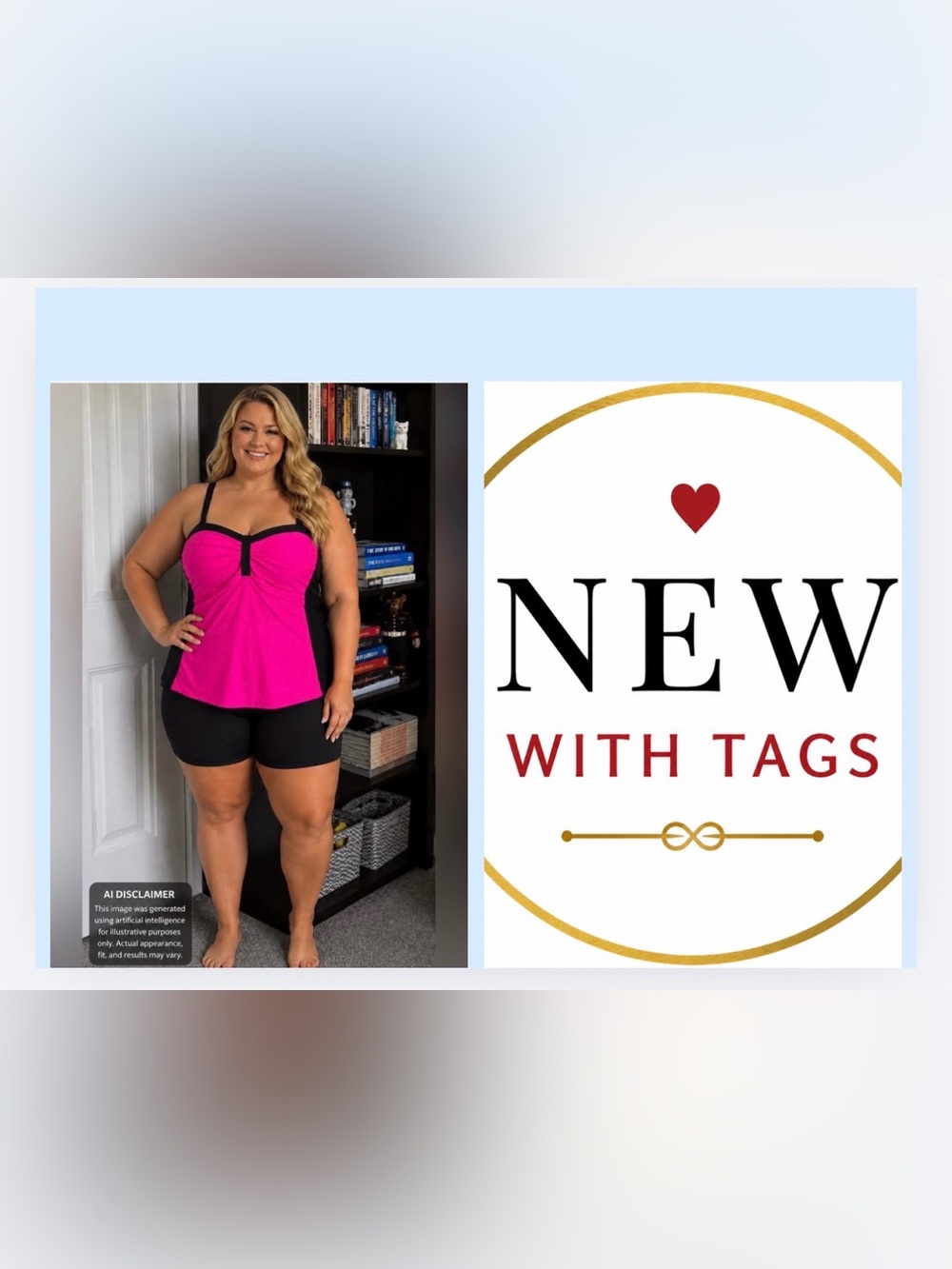 NWT Talisea Pink & Black Tankini Swim Top Plus Size